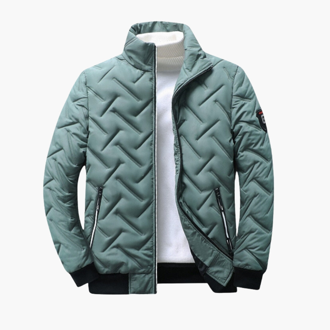 Men's Quilted Bomber | Stand Collar | Warm | Winter - Green