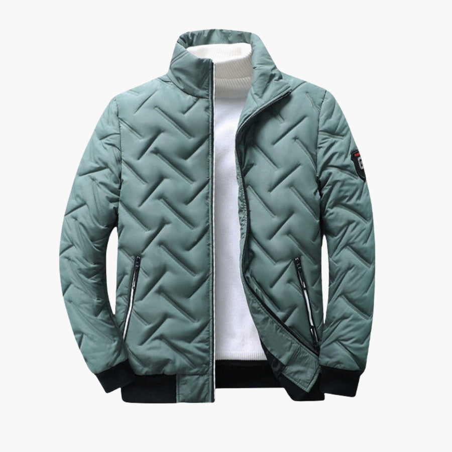 Men's Quilted Bomber | Stand Collar | Warm | Winter - Green