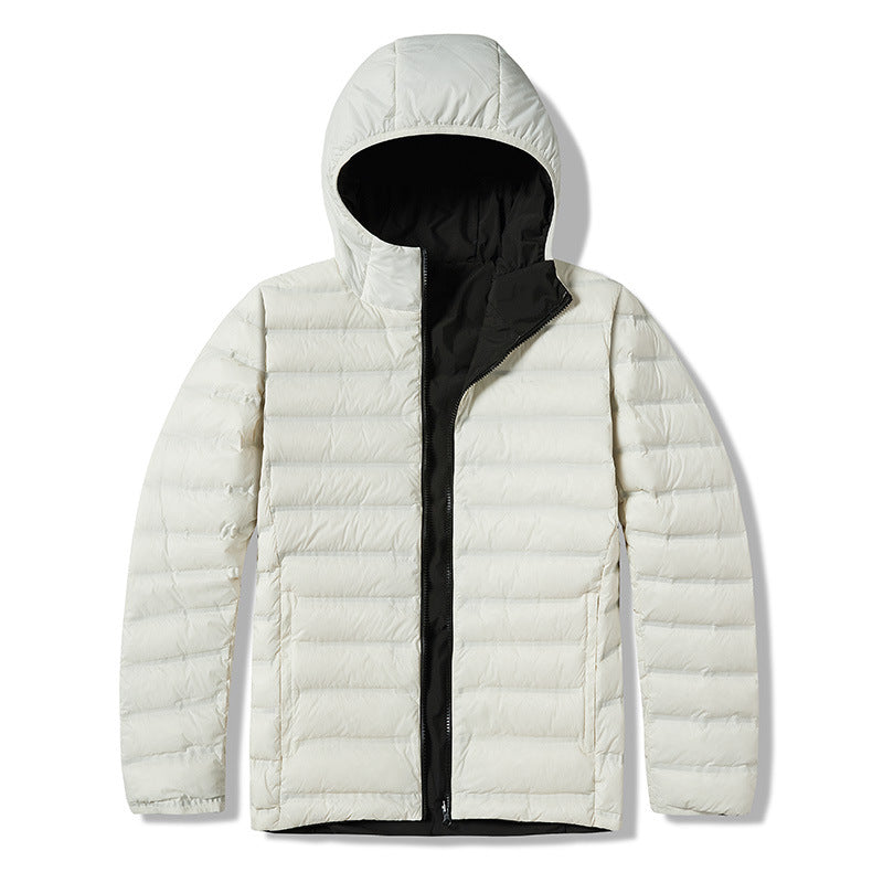 Men's Quilted Hooded Winter Jacket - Lightweight Warmth - White