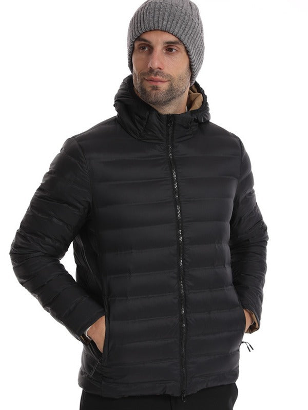 Men's Quilted Hooded Winter Jacket - Lightweight Warmth