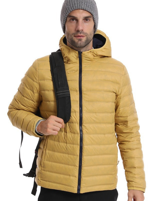 Men's Quilted Hooded Winter Jacket - Lightweight Warmth