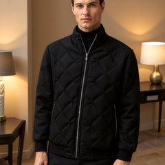 Men's Quilted Jacket | Diamond Pattern | Winter - Black
