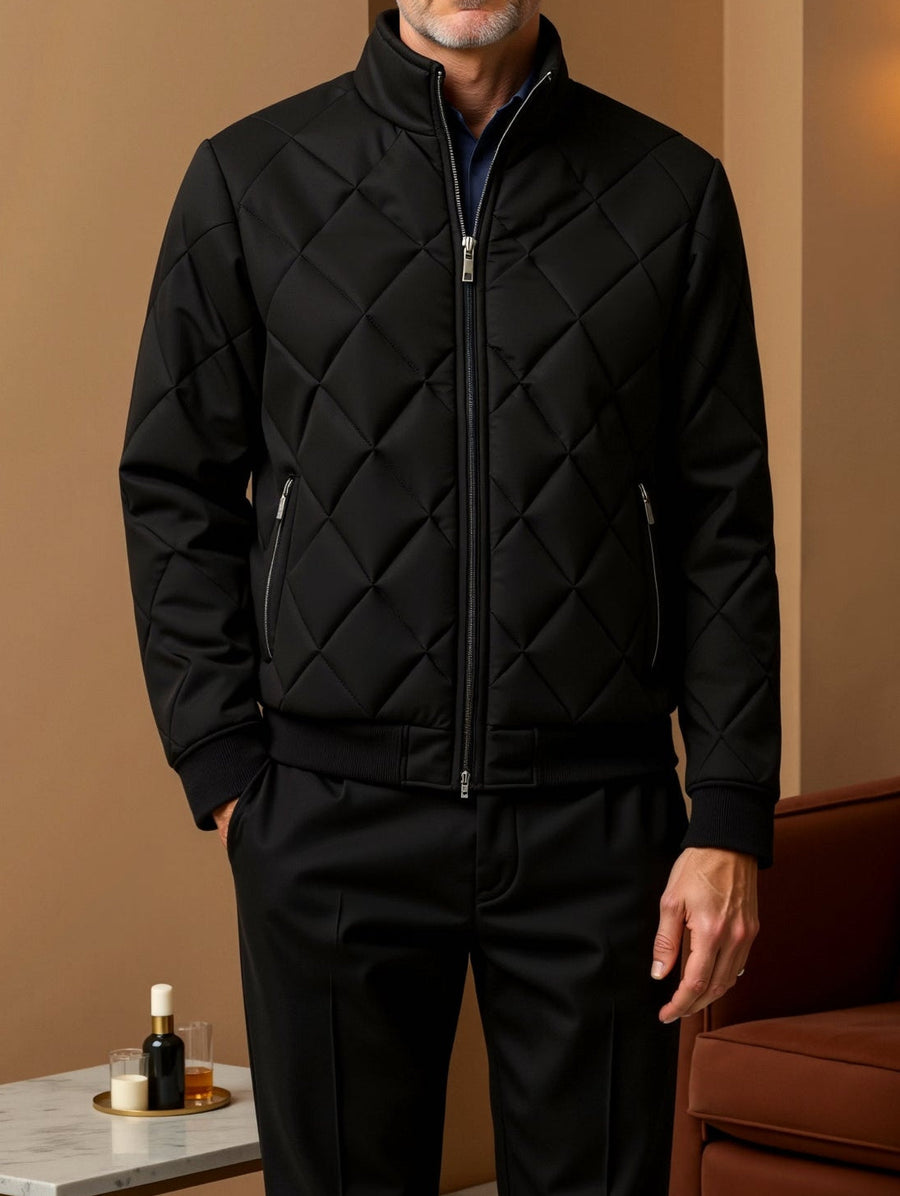 Men's Quilted Jacket | Diamond Pattern | Winter
