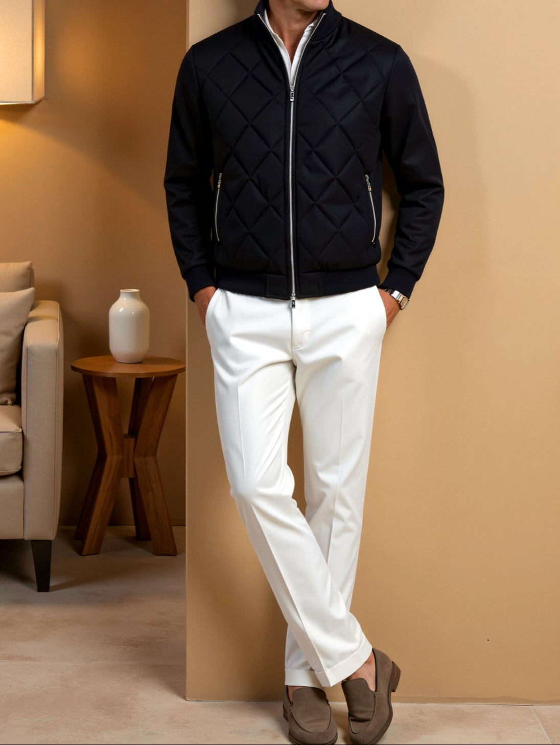 Men's Quilted Jacket | Diamond Pattern | Winter