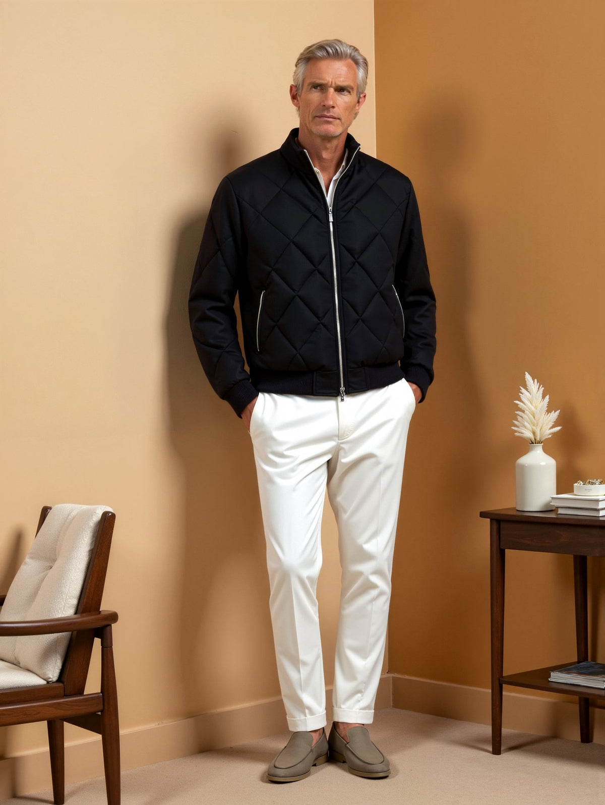 Men's Quilted Jacket | Diamond Pattern | Winter