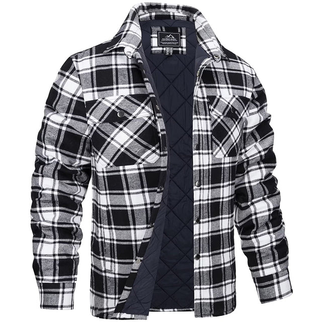 Men's Quilted Jacket | Plaid | Button-Front | Winter - Black
