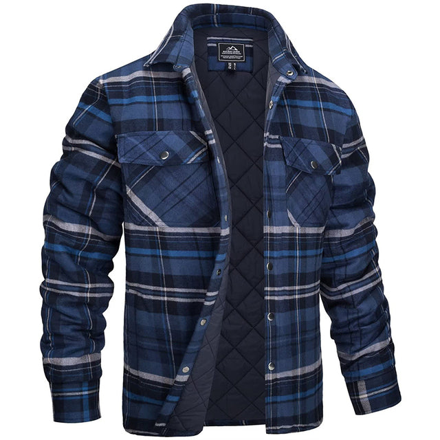 Men's Quilted Jacket | Plaid | Button-Front | Winter - Blue