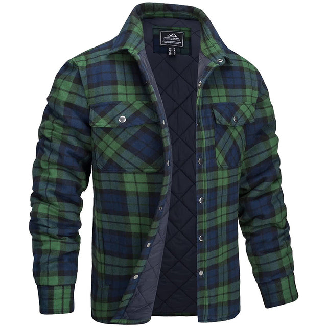 Men's Quilted Jacket | Plaid | Button-Front | Winter - Green