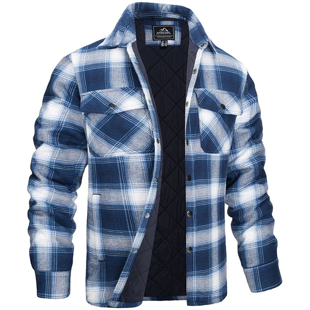 Men's Quilted Jacket | Plaid | Button-Front | Winter - Light Blue