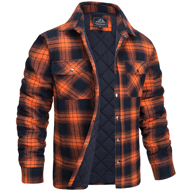 Men's Quilted Jacket | Plaid | Button-Front | Winter - Orange