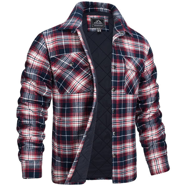 Men's Quilted Jacket | Plaid | Button-Front | Winter - Red