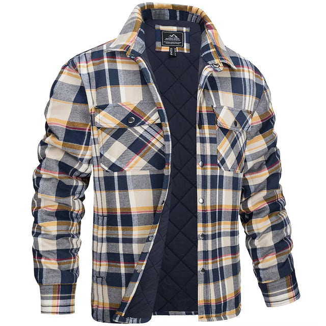 Men's Quilted Jacket | Plaid | Button-Front | Winter - Yellow