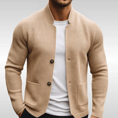 Men's Quilted Knit Blazer Mandarin Collar Button-Front | Autumn - Beige