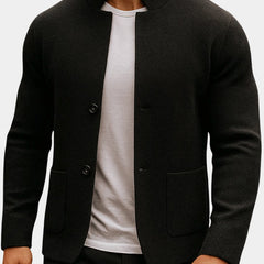 Men's Quilted Knit Blazer Mandarin Collar Button-Front | Autumn