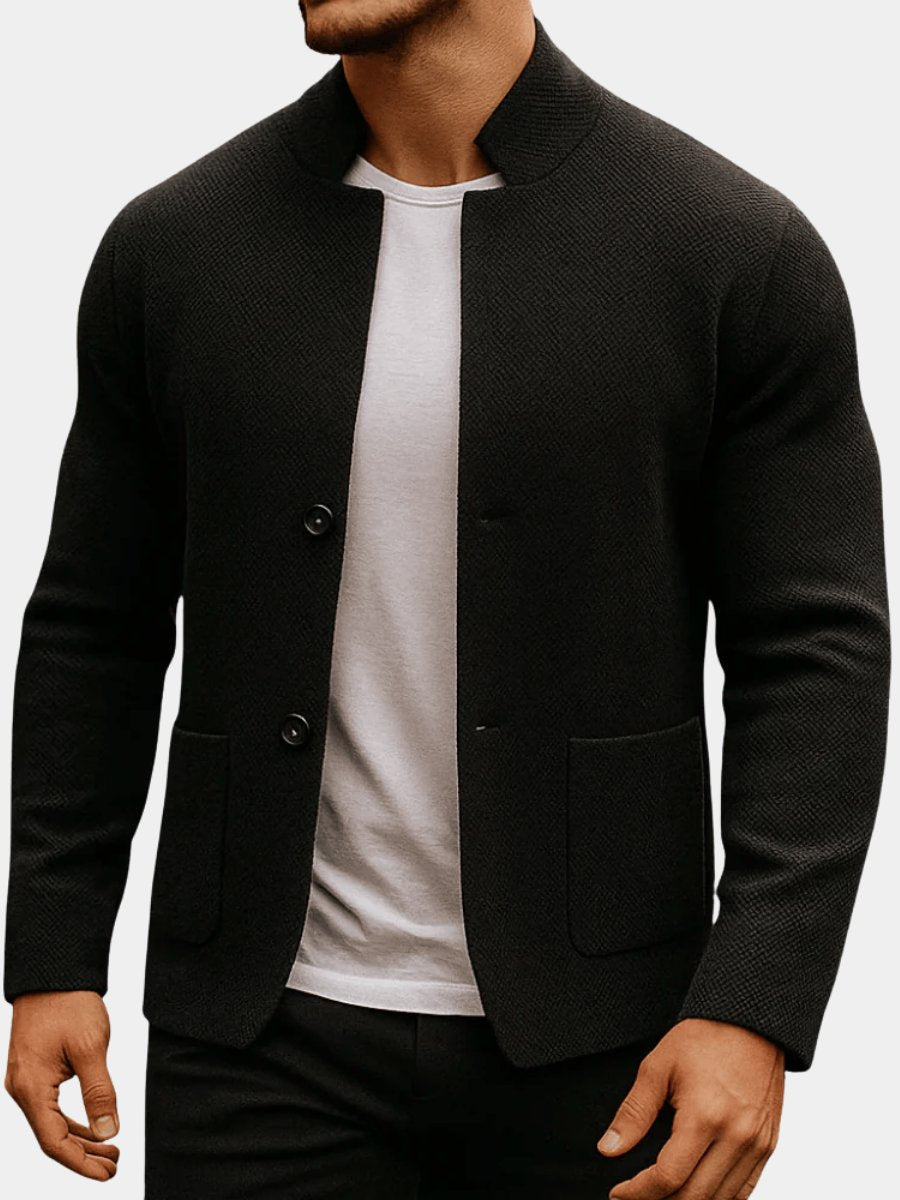 Men's Quilted Knit Blazer Mandarin Collar Button-Front | Autumn