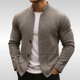 Men's Quilted Knit Blazer Mandarin Collar Button-Front | Autumn - Gray