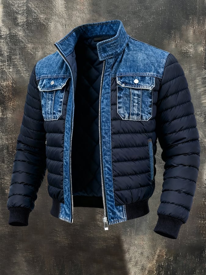 Men's Quilted Puffer Jacket - Modern Urban Style | Winter - Navy