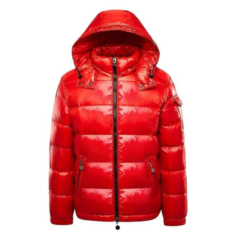 Men's Quilted Puffer Winter Jacket - Glossy Finish - Red