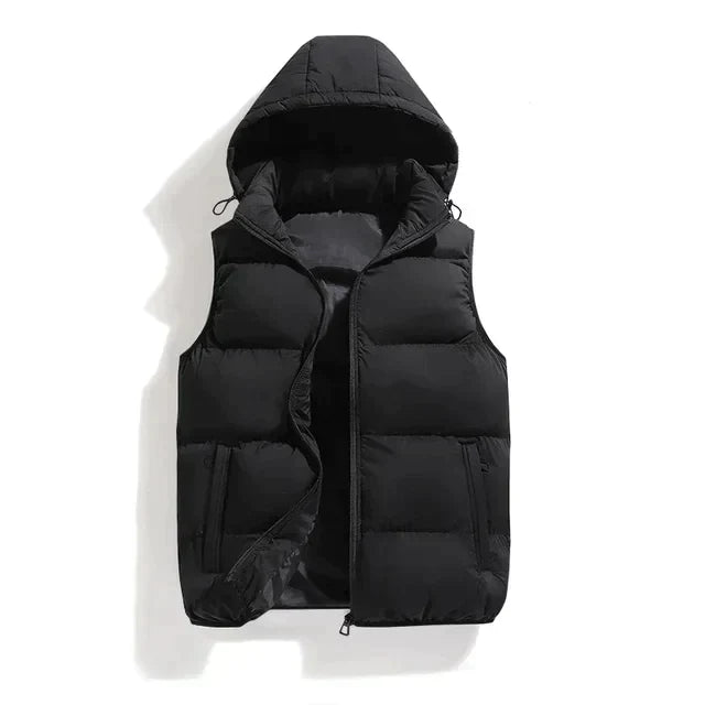 Men's Quilted Vest | With Hood | Sleeveless | Autumn - Black