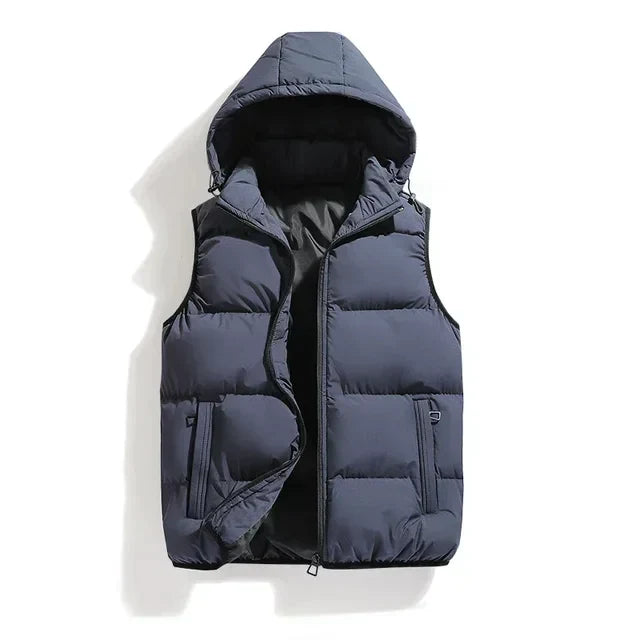 Men's Quilted Vest | With Hood | Sleeveless | Autumn - Blue Gray