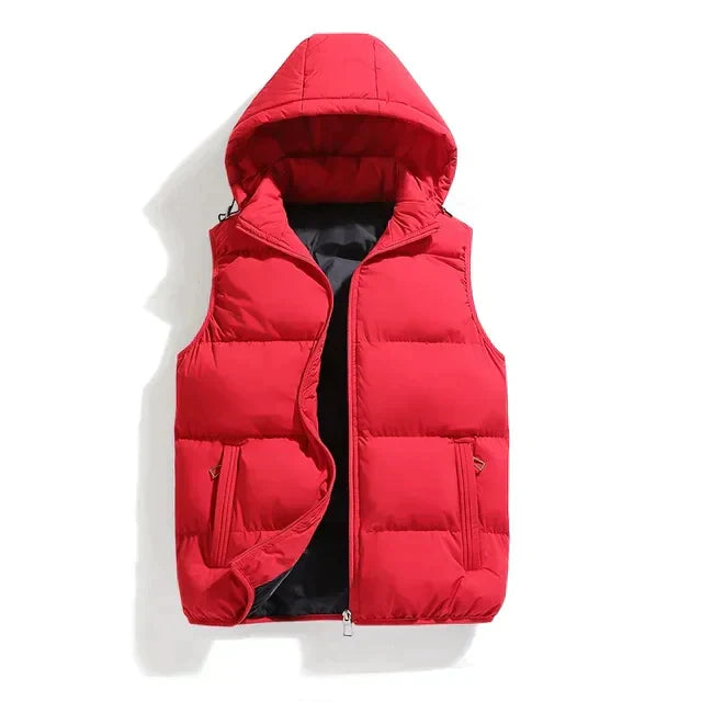 Men's Quilted Vest | With Hood | Sleeveless | Autumn - Red