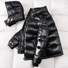 Men's Quilted Winter Jacket with Hood - Warm & Windproof - Black