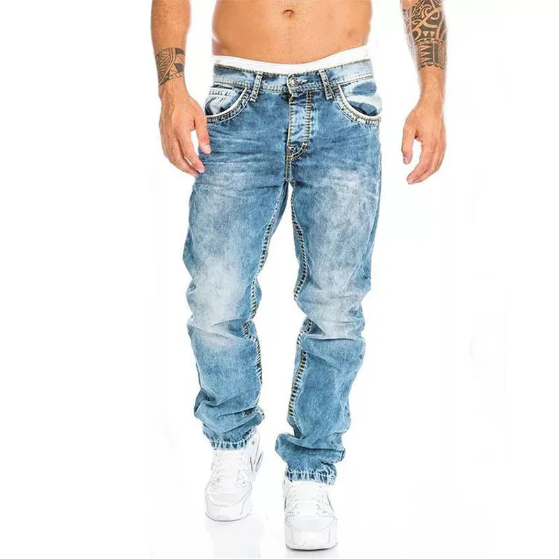 Men's Relaxed Pants | Vintage Wash | Five-Pocket | Autumn - Light Blue