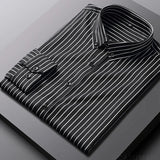 Men's Relaxed Striped Cotton Shirt - Casual Sophistication | Spring - Black