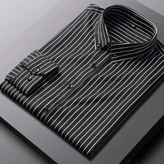 Men's Relaxed Striped Cotton Shirt - Casual Sophistication | Spring - Black
