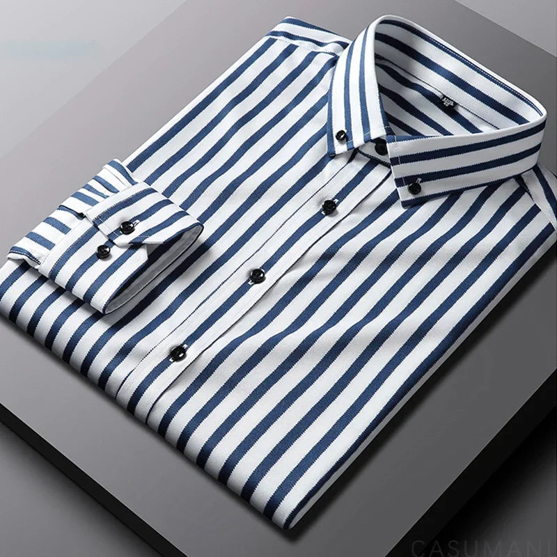 Men's Relaxed Striped Cotton Shirt - Casual Sophistication | Spring - Blue