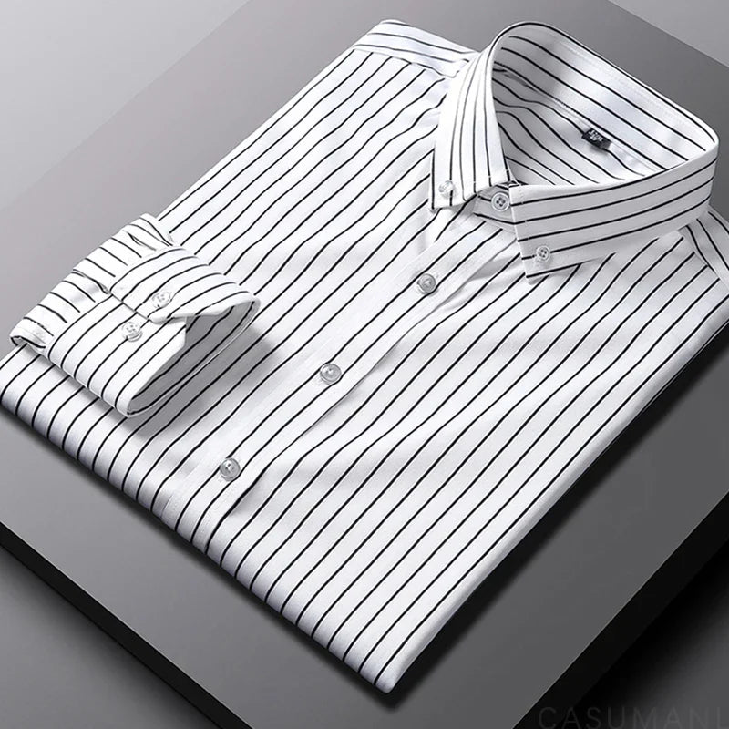 Men's Relaxed Striped Cotton Shirt - Casual Sophistication | Spring - White