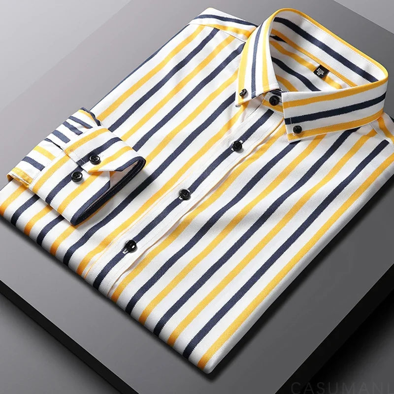 Men's Relaxed Striped Cotton Shirt - Casual Sophistication | Spring - Yellow