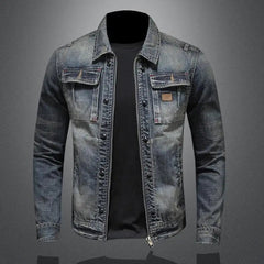 Men's Retro Washed Denim Zip-Up Jacket - Casual Outerwear | Autumn