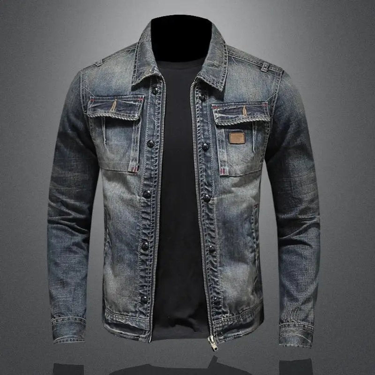 Men's Retro Washed Denim Zip-Up Jacket - Casual Outerwear | Autumn