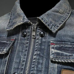 Men's Retro Washed Denim Zip-Up Jacket - Casual Outerwear | Autumn