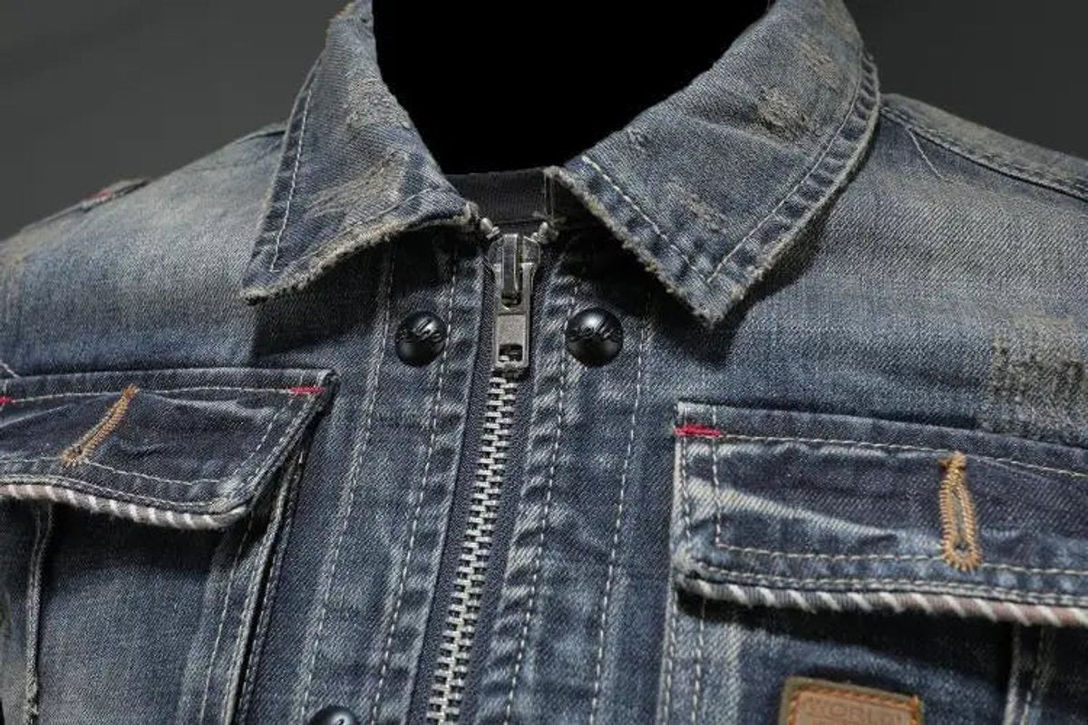 Men's Retro Washed Denim Zip-Up Jacket - Casual Outerwear | Autumn