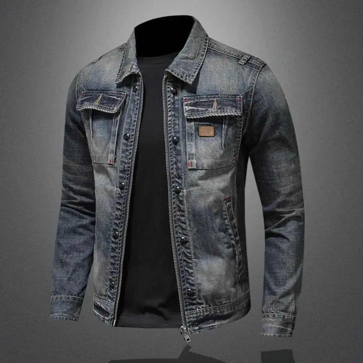Men's Retro Washed Denim Zip-Up Jacket - Casual Outerwear | Autumn