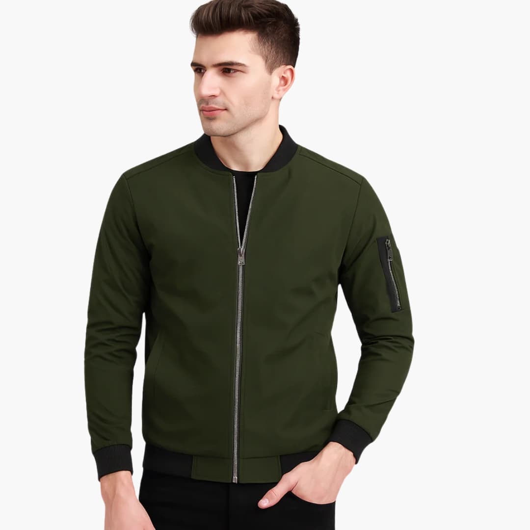 Men's Ribbed Collar Bomber | Mid-Season | Autumn - Olive