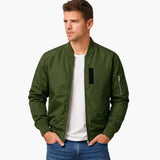 Men's Ribbed Collar Bomber | Sleeve Pocket | Winter - Dark Green