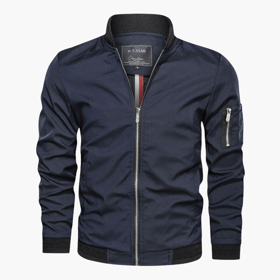 Men's Ribbed Collar Bomber | Zipped | Winter - Blue