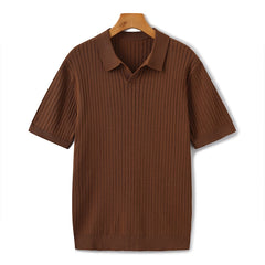 Men's Ribbed Polo Shirt | Structured | Summer - Brown