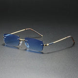 Men's Rimless Rectangular Sunglasses - Gold Gradient Tinted - Blue