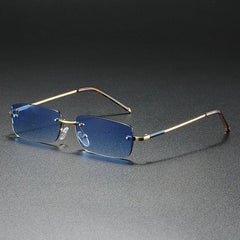 Men's Rimless Rectangular Sunglasses - Gold Gradient Tinted - Blue