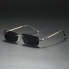 Men's Rimless Rectangular Sunglasses - Gold Gradient Tinted - Golden Gray