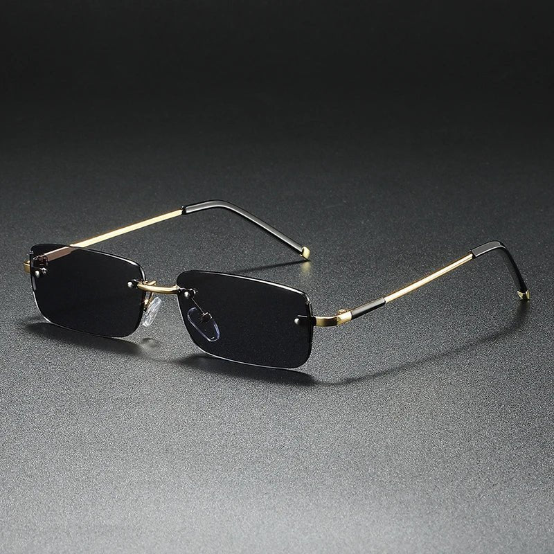 Men's Rimless Rectangular Sunglasses - Gold Gradient Tinted - Golden Gray