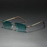 Men's Rimless Rectangular Sunglasses - Gold Gradient Tinted - Green