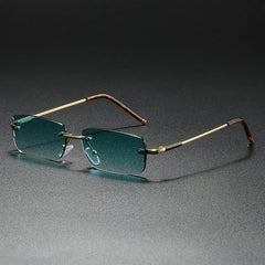 Men's Rimless Rectangular Sunglasses - Gold Gradient Tinted - Green