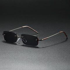 Men's Rimless Rectangular Sunglasses - Gold Gradient Tinted - Gun Gray