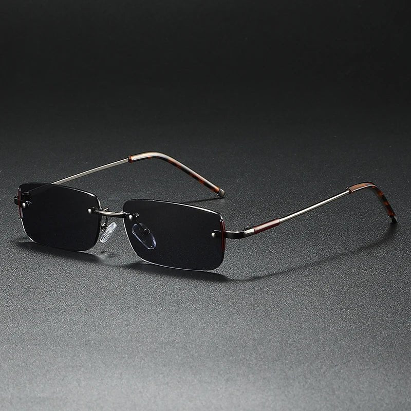 Men's Rimless Rectangular Sunglasses - Gold Gradient Tinted - Gun Gray