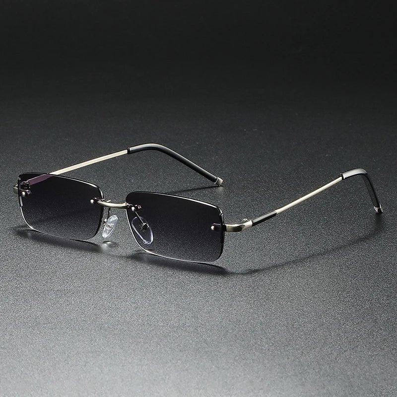 Men's Rimless Rectangular Sunglasses - Gold Gradient Tinted - Slate Gray